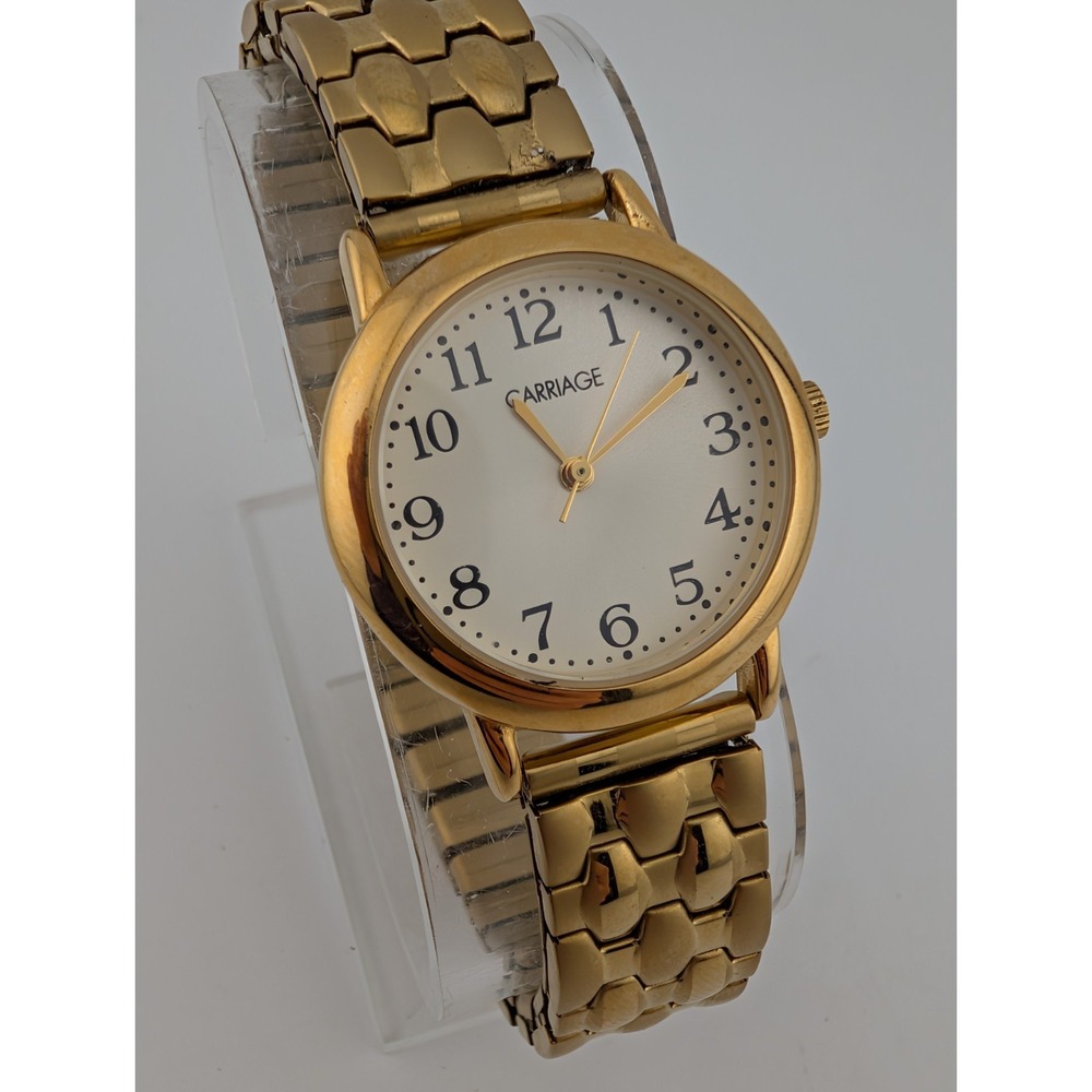 Carriage Timex Watch‎ Women 28mm Case Gold Stretch Band C3C745- New Battery